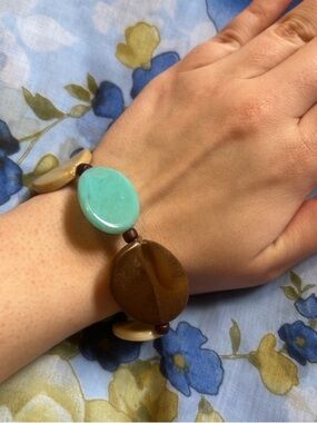 Boho Chunky Beaded Stretch Bracelet in Turquoise and Brown